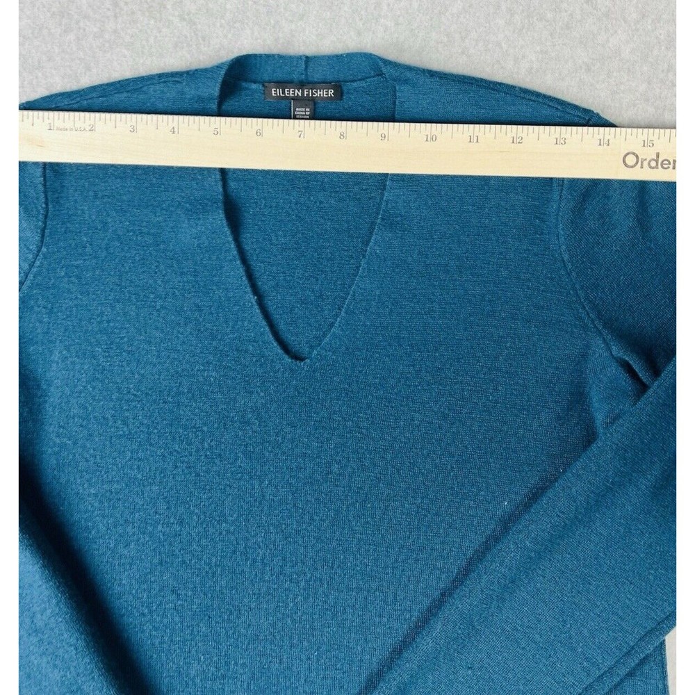 Eileen Fisher Tunic Sweater Womens XS Teal Italian Yarn V Neck Knit Pullover - Picture 7 of 14